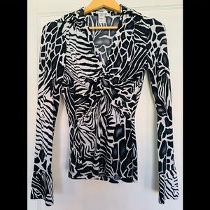 Cache ZEBRA Print Blouse twisted in the front with flared sleeves  Size XS
